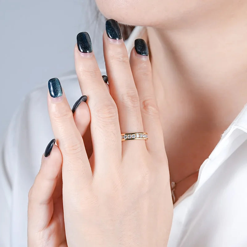 Anziw 2,5 mm Full Eternity Band Moissanit Ring aus echtem 925er Silber für Damen, trendige Hochzeit, Verlobung, Fingerringe, GRA-zertifiziert