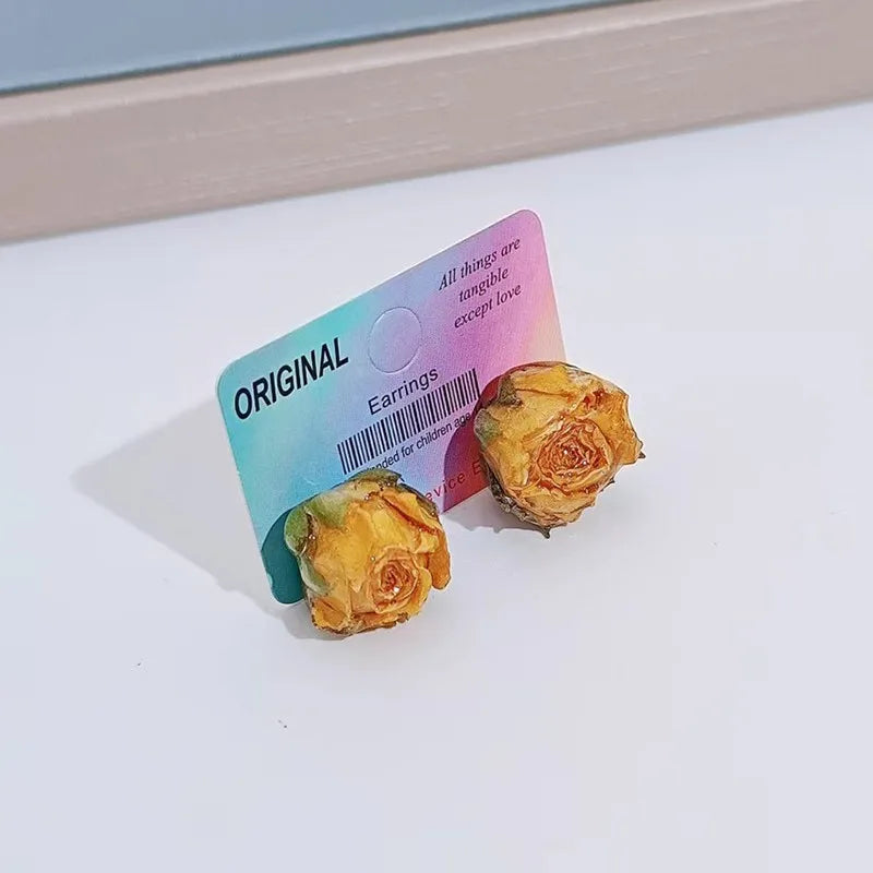 Einzigartige getrocknete Blumenohrringe, elegante natürliche Rose, Blumenperle, Quaste, lange Ohrringe, Epoxidharz, Rosenohrringe, Schmuck im Großhandel