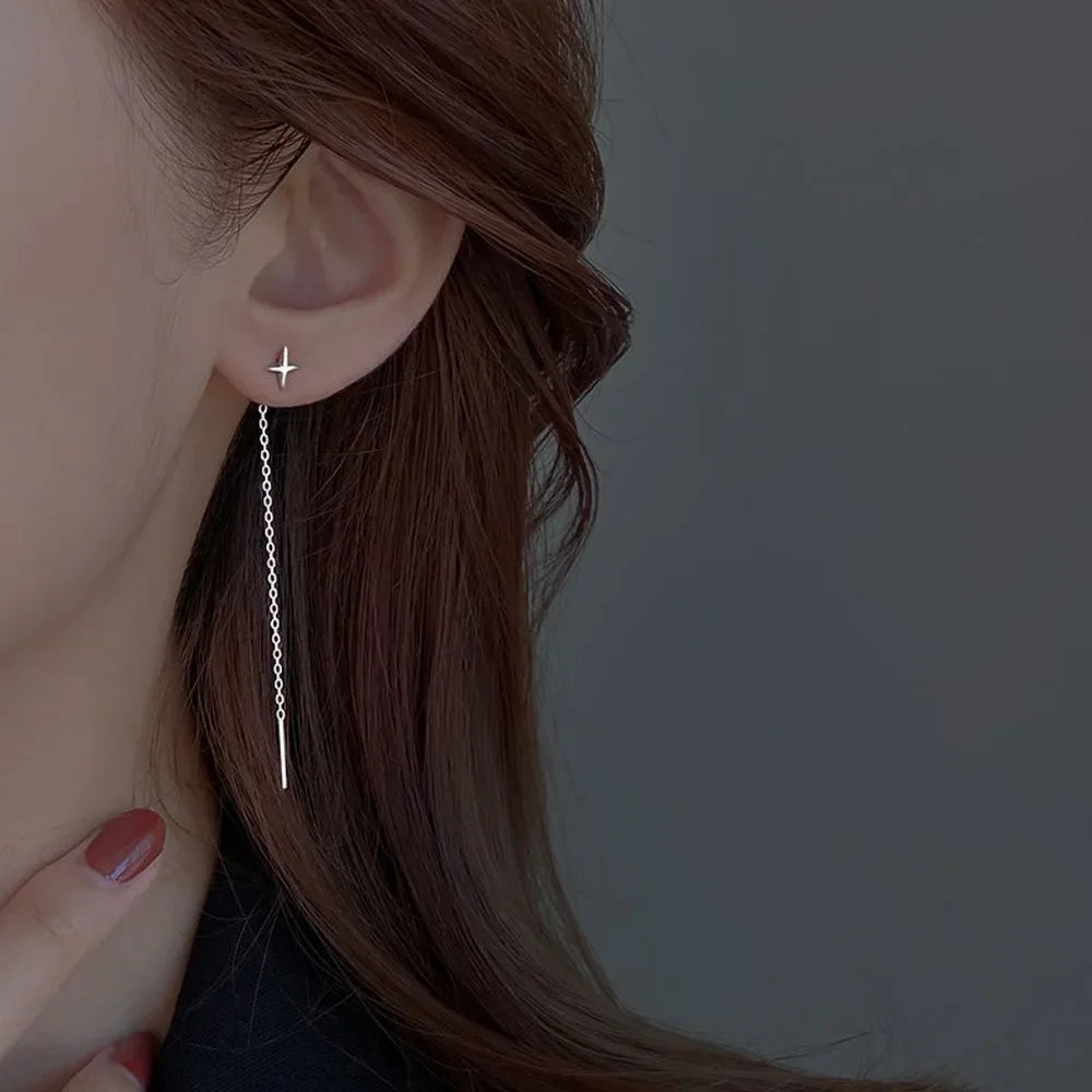 Trend Edelstahl Lange Draht Quaste Gewinde Kette Stern Anhänger Tropfen Ohrring frauen Ohr Linie Gerade Hängen Ohrringe Schmuck