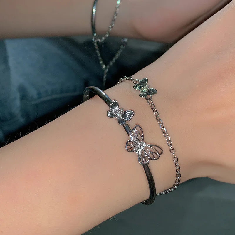 Diamantbesetztes Schmetterlingsarmband aus 925er-Sterlingsilber für Damen, Modeschmuck, Temperament, Blume, verstellbares Armband