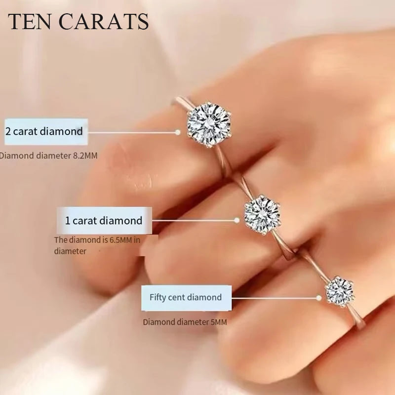TEN CARATS 0,5-2CT verstellbarer Moissanit-Verlobungsring aus S925-Silber für Damen, ein laborgewachsenes Diamantgeschenk für Damen