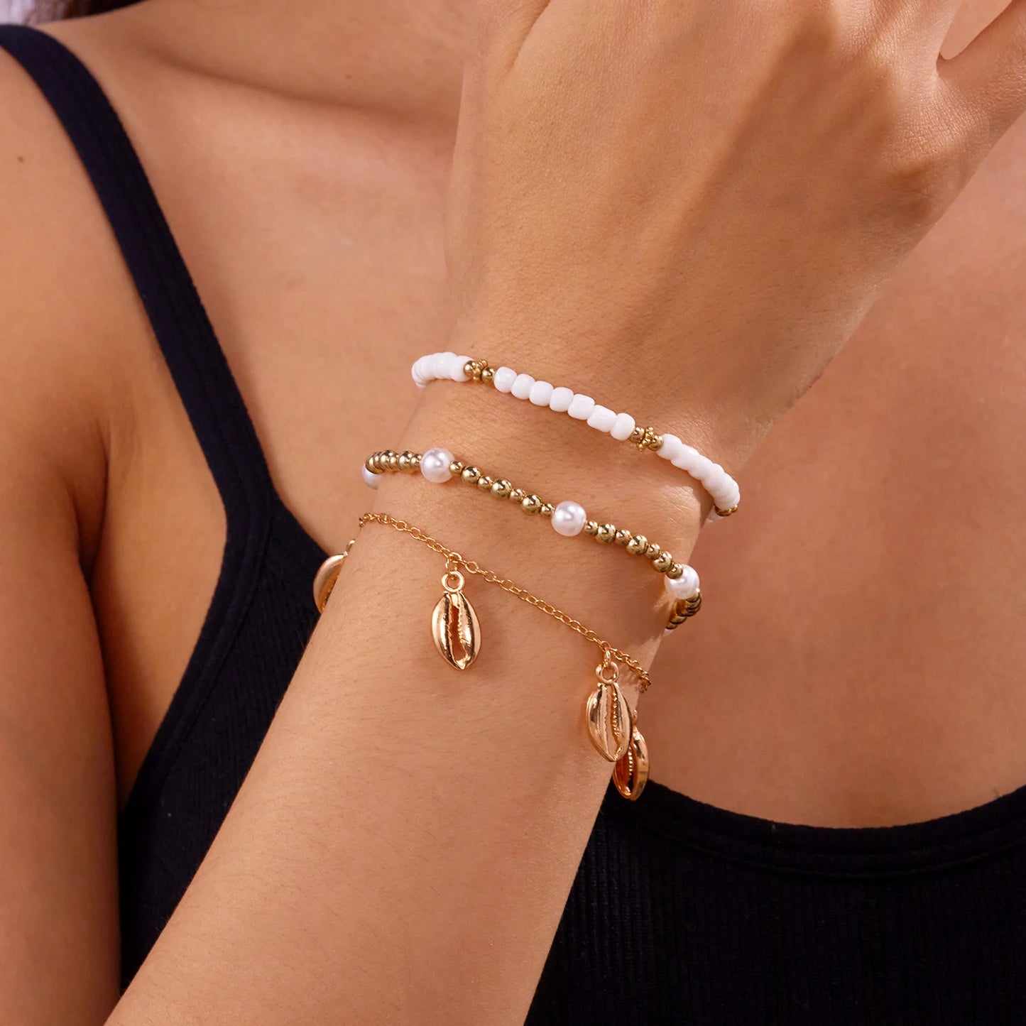 Bohemian Reis Perlen Seestern Muschel Anhänger Fußkettchen Set Für Frauen Multi schicht Meeresschildkröte Knöchel Armband Auf Fuß Mädchen Charme Schmuck