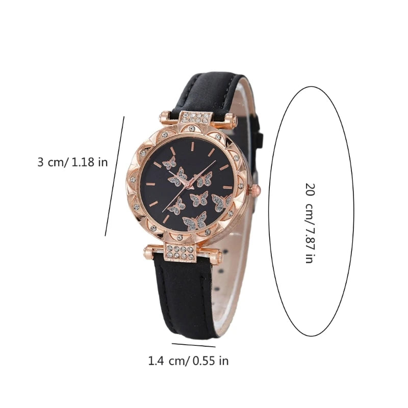 Schmetterlings schmuck Set (ohne Box) Frauen Uhren weibliche Leder Uhren ringe Halskette Ohrringe Armband Hochzeits geschenk