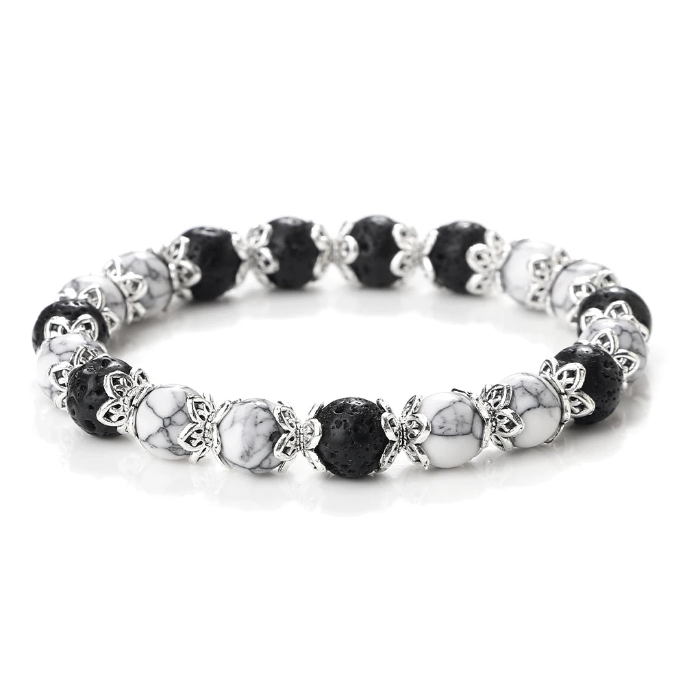 Gebet Lotus Legierung Spacer Perlen Armband 8mm Natürliche Cat Eye Streifen Achat Perlen Armreif Kette Pulsera Schmuck Geschenk für freund Neue