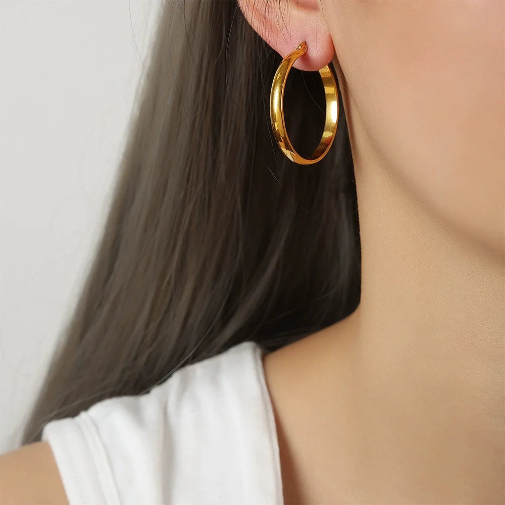 Runde Edelstahl Große Ohrringe für Frauen Hip-Hop Neue Weibliche Creolen Luxus Schmuck Freundin Geschenk Großhandel
