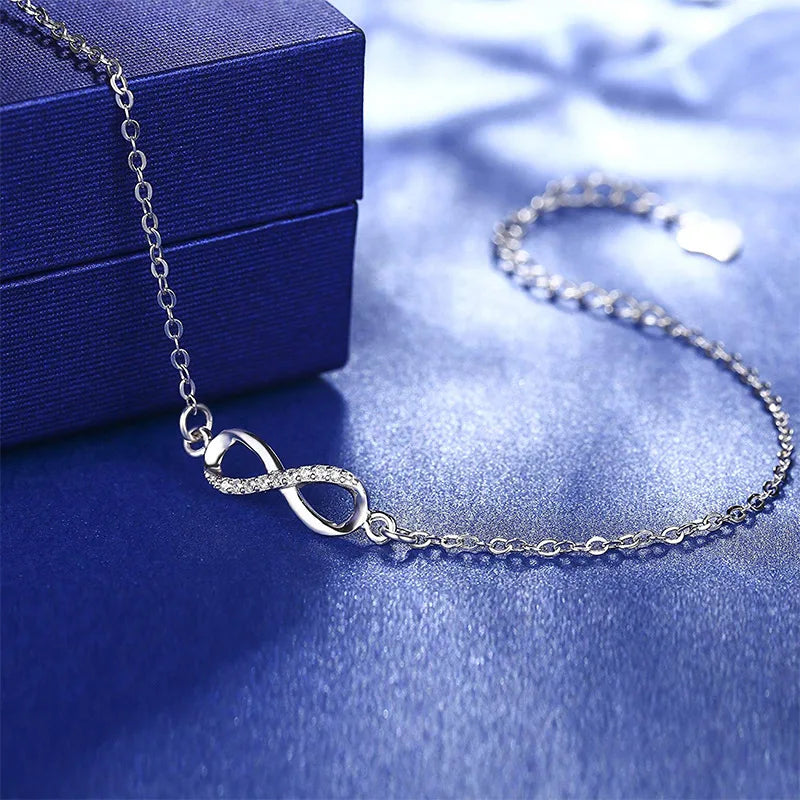 Trumium S925 Sterling Silber endlose Liebe Unendlichkeit Frauen Armbänder verstellbaren Charme 8 Symbol Armband für Mädchen Geschenke Schmuck