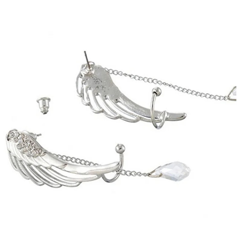 Engelsflügel-Kristall-Ohrringe, versilbert, baumelnde Ohrstecker für Frauen, lange Manschettenohrringe, Böhmen-Quasten-Ohrschmuck