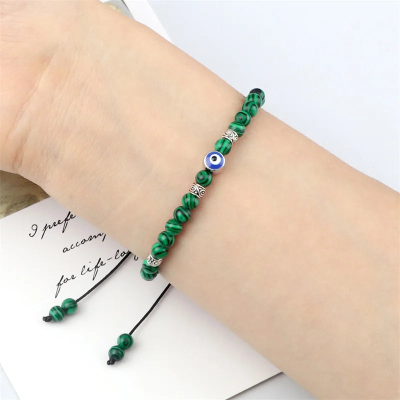 Evil Eye Armband, 4 mm, natürliche schwarze, matte Lavasteinperlen, handgefertigtes geflochtenes Armband für Männer und Frauen, Yoga, Reiki, verstellbarer Schmuck