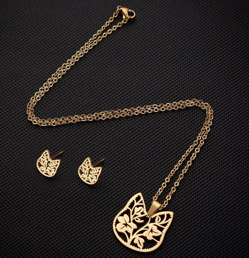 Set Schmuck Edelstahl Frau Boho Vintage Monstera Blätter Blume Pflanze Diy Anhänger Charms Ohrringe Und Halskette Set