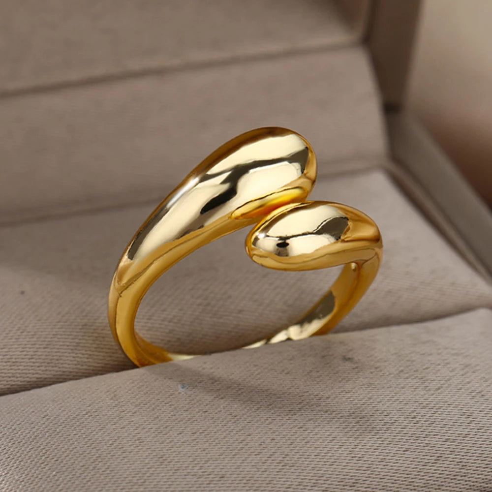 Edelstahl Ringe Für Frauen Männer Gold Farbe Hohl Weit Offenen Ring Weiblich Männlich Mode Hochzeit Party Finger Schmuck Geschenk 2024