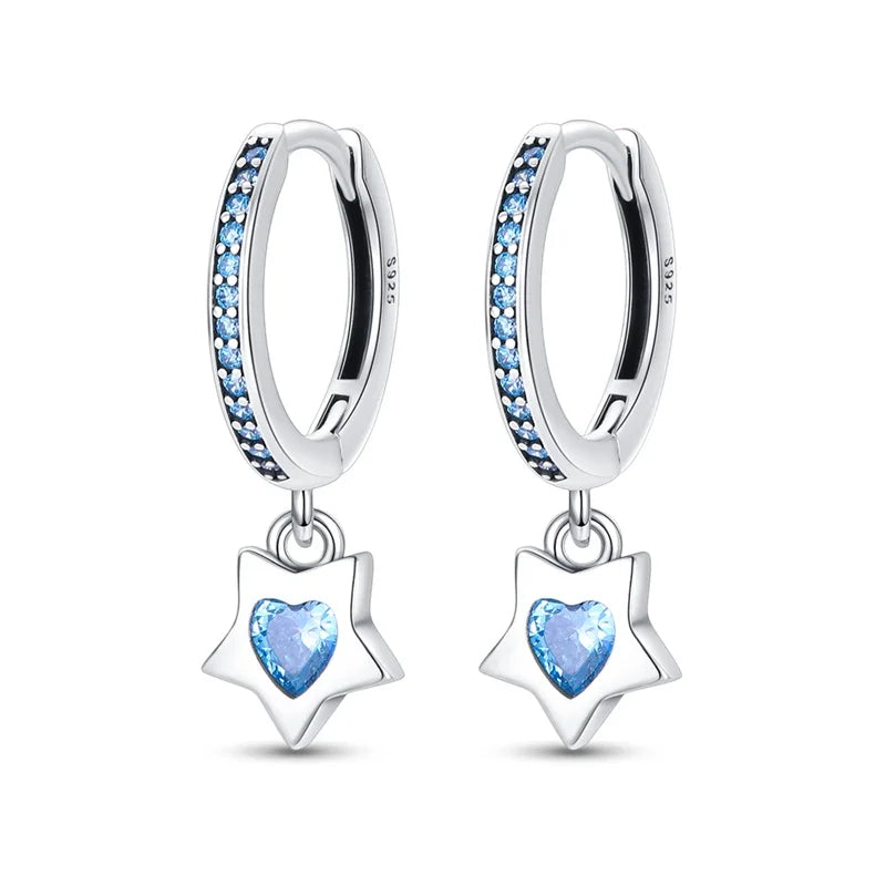 Heißer Verkauf Mode 925 Silber Farbe Ohrringe Blau Zirkon Sterne Mond Unregelmäßigkeit Ohrringe Für Frau Feine Geburtstag Schmuck Geschenke