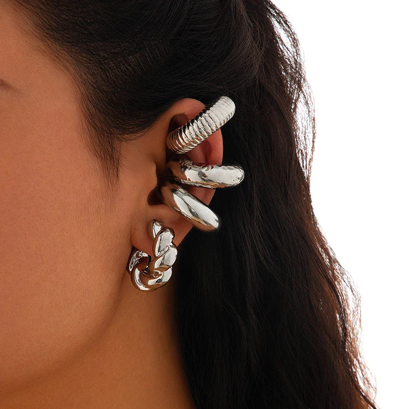 Mode 4 stücke C Förmigen Acryl Ohr Clip für Frauen Einfache Gold Silber Farbe Keine Durchbohrten Runde Ohrringe Punk Weiblichen schmuck