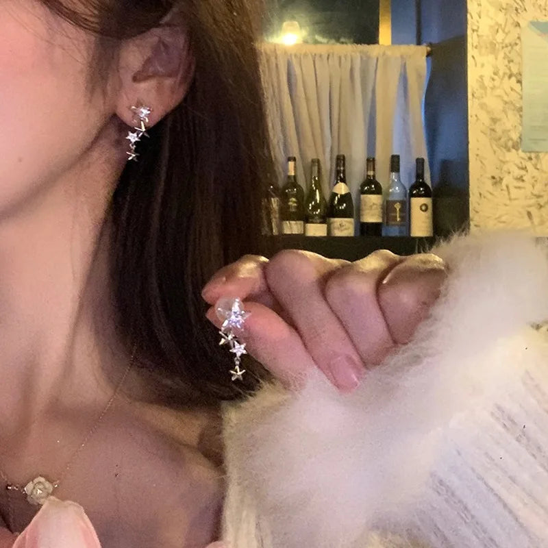 Glänzende Zirkon Stern Quaste Ohrringe Frauen Koreanische Nette Elegante Pentagramm Tropfen Ohrring Y2K Schmuck Hochzeit