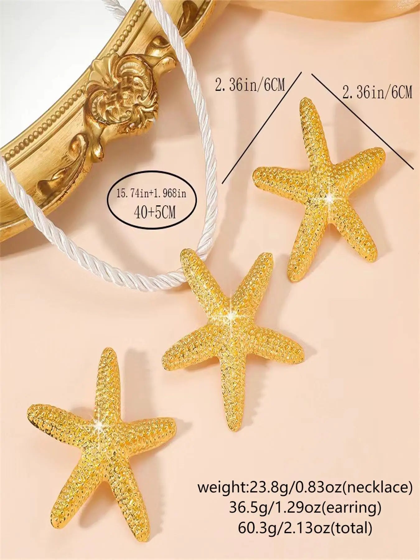 3-teiliges Seestern-Halsketten- und Ohrring-Schmuckset für Damen im eleganten Stil