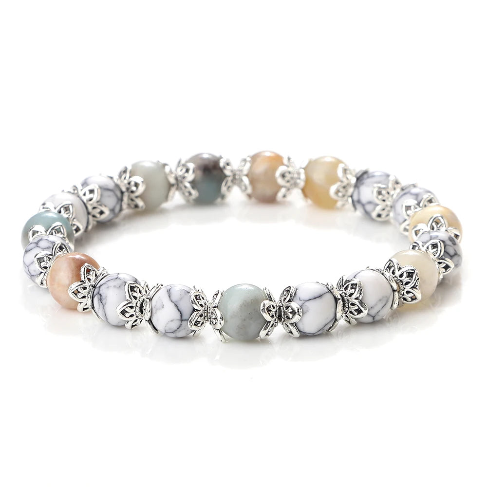 Gebet Lotus Legierung Spacer Perlen Armband 8mm Natürliche Cat Eye Streifen Achat Perlen Armreif Kette Pulsera Schmuck Geschenk für freund Neue