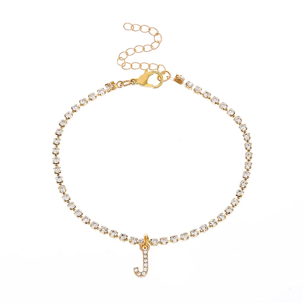 Mode Kreative Initial Buchstaben Alphabet Anhänger Strass Glänzenden Strand Fußkettchen Kette Fuß Schmuck Knöchel Armbänder für Frauen Boho