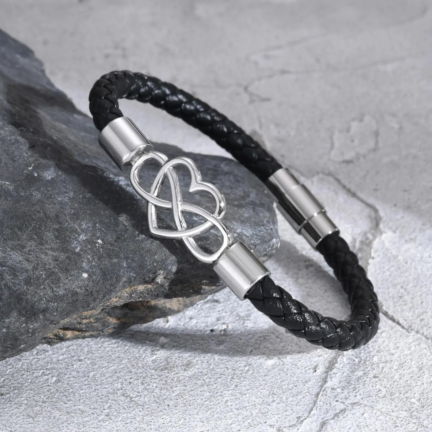 Vnox Enternity Love Infinity Knot Charm-Armbänder für Männer, Geschenk für Papa und Ehemann, inspirierendes Vatertagsgeschenk, Armreif aus gewebtem Leder
