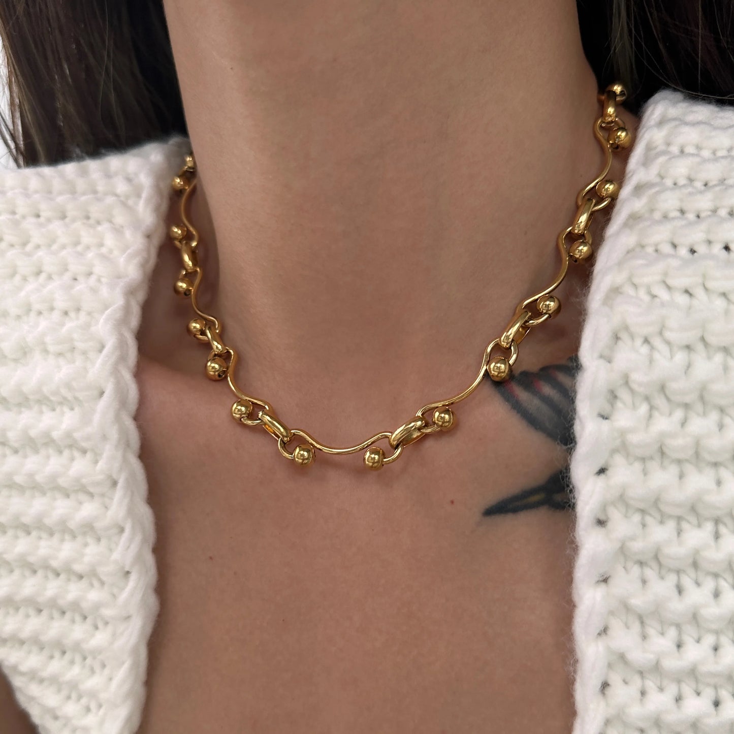 DASEIN Neue 18 Karat vergoldete Vintage-Punk-Kettenhalskette, anlaufgeschützter Edelstahl, zierlicher polierter Schmuck für Frauen