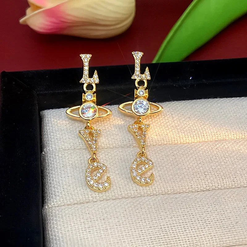 Modische lange Quasten-Ohrringe mit Liebesbrief, Zirkonia-Steinen, elegante Tropfen-Ohrringe für Damen, chinesischer Stil, Saturn-Persönlichkeit