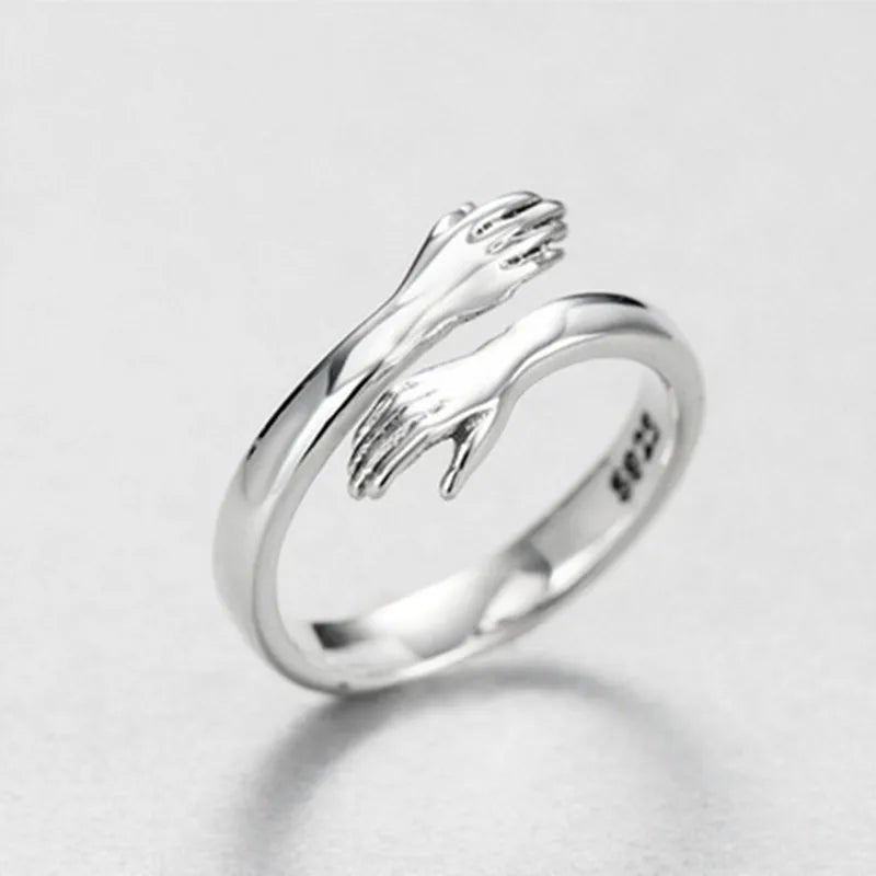 Neue Sterling Silber Fingerringe für Frauen Frauen Edelstahl Geometrische Umarmung Paar Einstellbare Ring Hochzeit Schmuck Geschenk