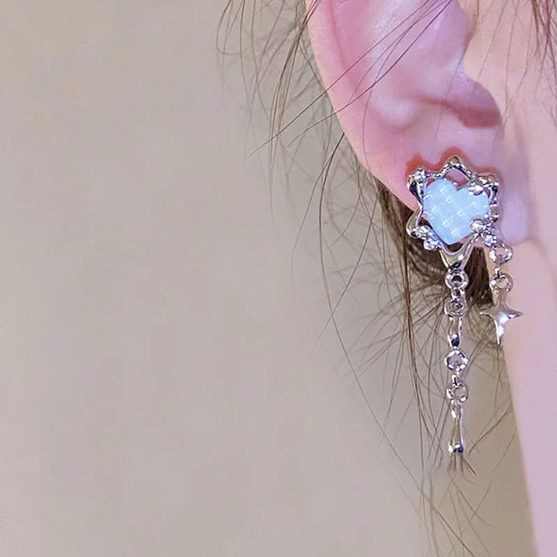 Y2K Goth Flüssigkeit Herz Kreuz Stern Anhänger Ohrringe Frauen Rot Zirkon Liebe Baumeln Ohrring Gothic Unregelmäßige Quaste Ohrringe Schmuck