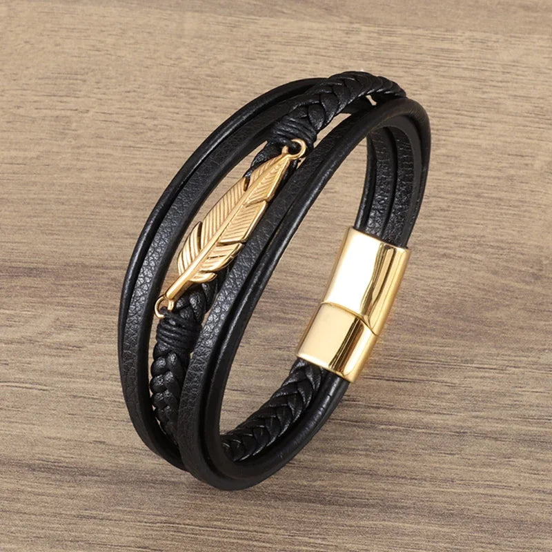 Retro Punk Fahrradkette handgewebtes Lederarmband mit Metallschnalle für Männer Motorradfahrer Rock Party Schmuck Geschenk