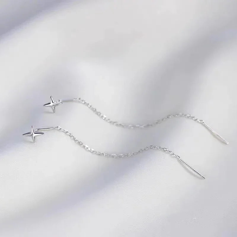Trend Edelstahl Lange Draht Quaste Gewinde Kette Stern Anhänger Tropfen Ohrring frauen Ohr Linie Gerade Hängen Ohrringe Schmuck