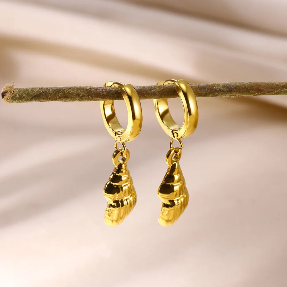 Vintage Seestern Shell Creolen Für Frauen Gold Farbe Edelstahl Ozean Shell Ohrring Wasserdicht Hochzeit Schmuck Geschenk