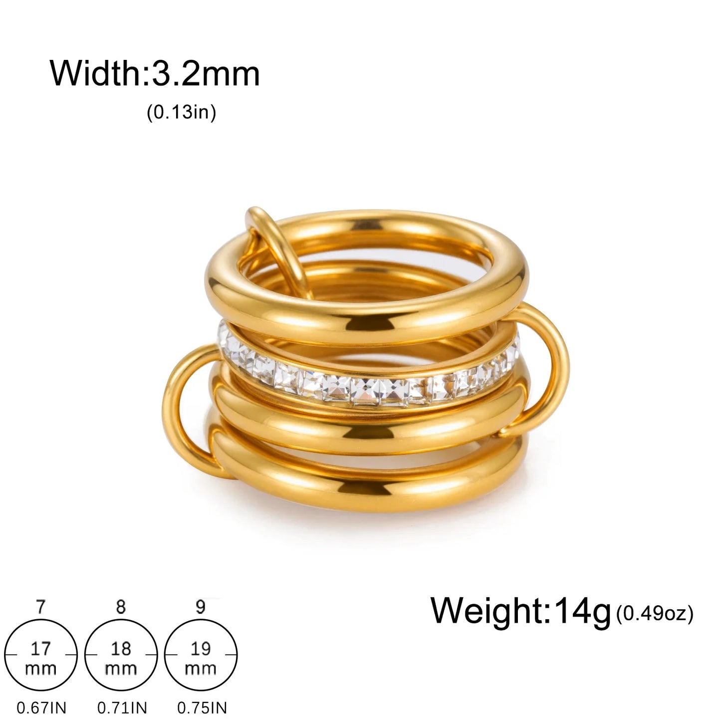 Teamer Frauen Mehrere Schichten Ringe Edelstahl Gold Farbe Klar Zirkon Finger Ring Minimalistischen Mode Schmuck Geschenk Großhandel