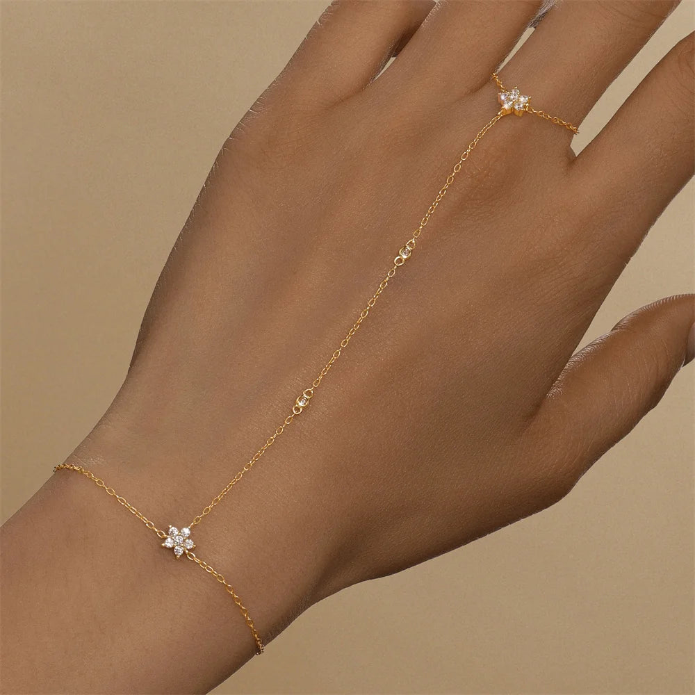 ROXI 925 Sterling Silber Herz/Stern Zirkon Armband mit Finger Design für Frauen Hand Kette Zubehör Party Schmuck Geschenk