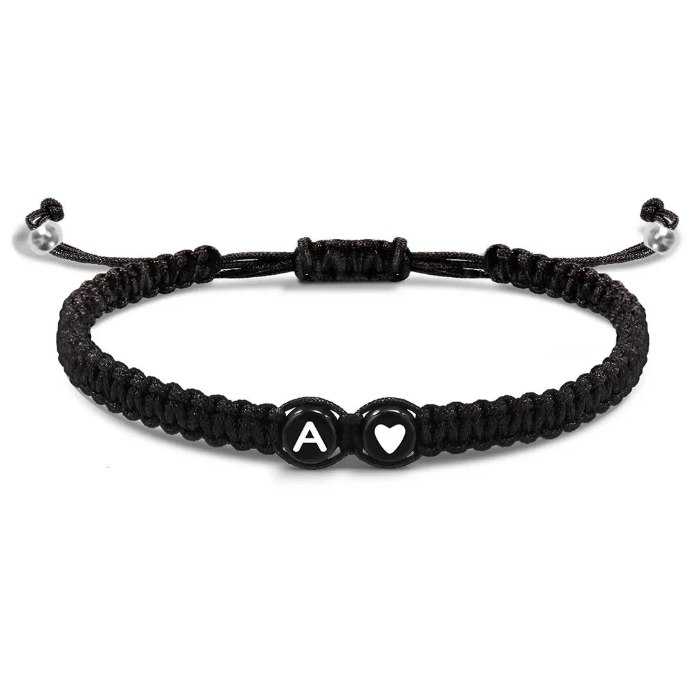 Trendiges schwarzes 26-Buchstaben-geflochtenes Armband, handgefertigt, verstellbares Seil, gewebtes Armband, Handgelenkschmuck, Accessoires, Paar-Geschenk