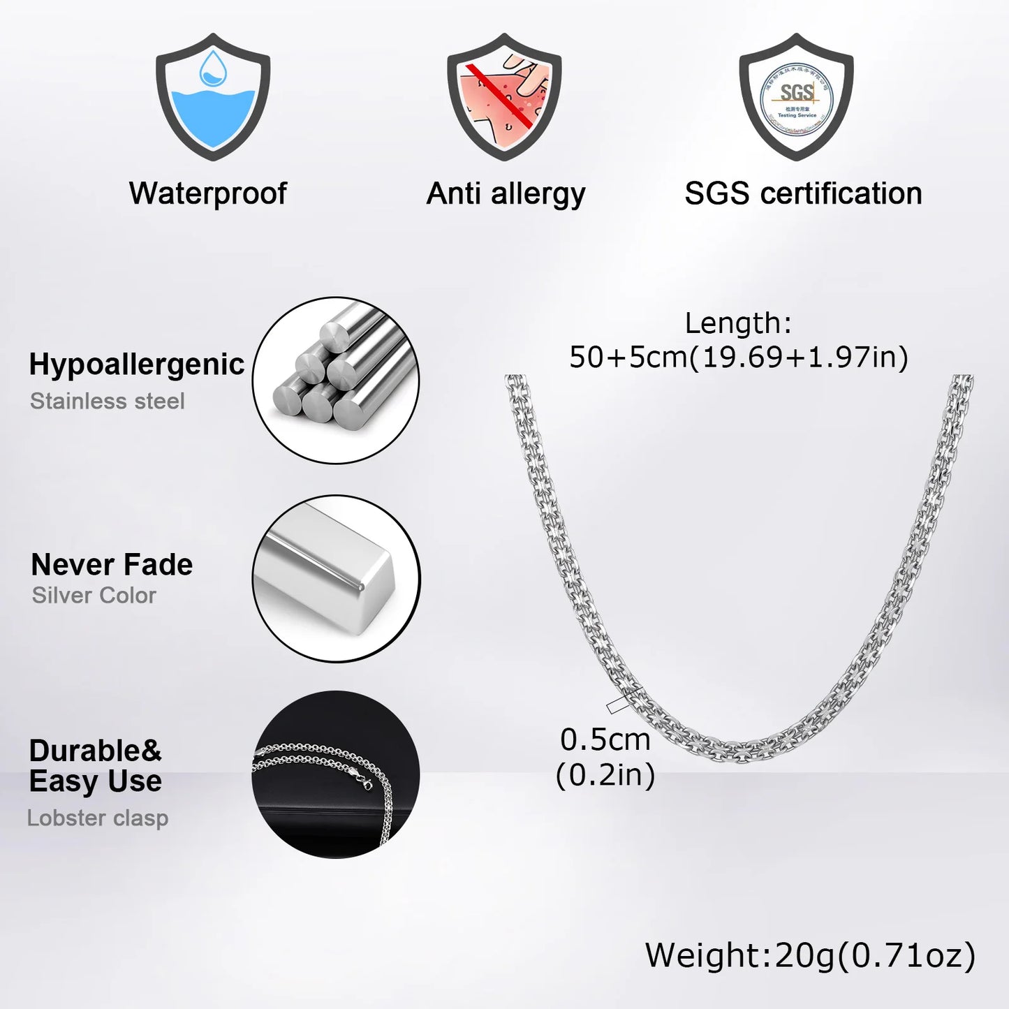 Vnox wasserdichte zweireihige Rolo-Glieder-Halsketten aus Edelstahl, verstellbare silberfarbene Metallglieder-Kragen, minimalistischer Schmuck