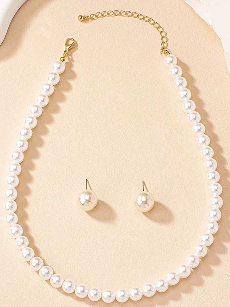 INS Mode Minimalistischen Imitation Perle Halskette Ohrringe Armband Schmuck Set frauen Party Zubehör