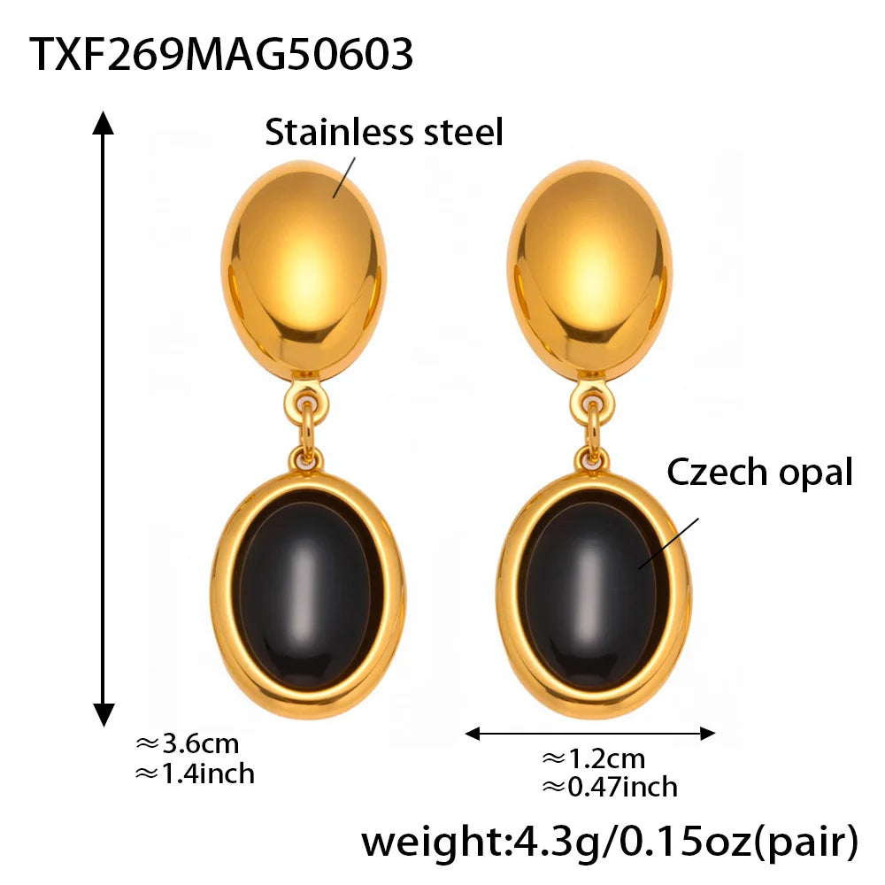 Mehrfarbige Opal-Halskette, Armband, Ohrringe für Damen, 18 Karat vergoldeter Edelstahl, Damen-Halsketten, Armbänder, Ohrringe-Set