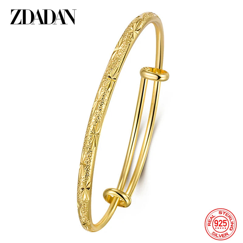 ZDADAN 925 Silber 18 Karat Gold Einfache Verstellbare Armband Armreif Für Frauen Hochzeit Mode Schmuck