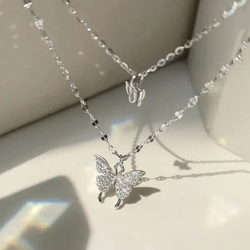 1 Damen Lats funkelnde Doppels chicht Schmetterling Halskette exquisite Doppels chicht Kragen Kette Schmuck Bankett Party Weihnachts geschenk