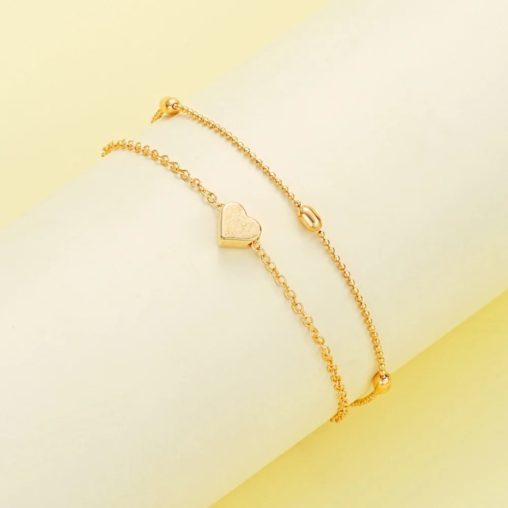 MEDFOLY 4-teiliges Charm-Armband und Halsketten-Set für Damen, 14 Karat vergoldet, Herz-Perlen-Anhänger, Halskette, Sommer, Strand, Schmuck, Geschenke