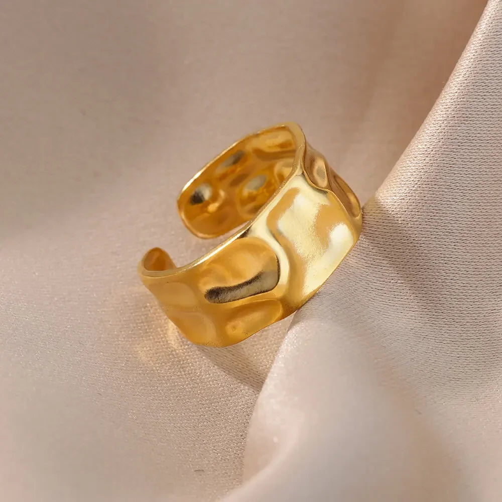Licht Luxus Edelstahl Unregelmäßige Geometrische Offene Ringe Frauen Gold Farbe Textur Paar Hochzeit Ring Trendy Elegante Schmuck
