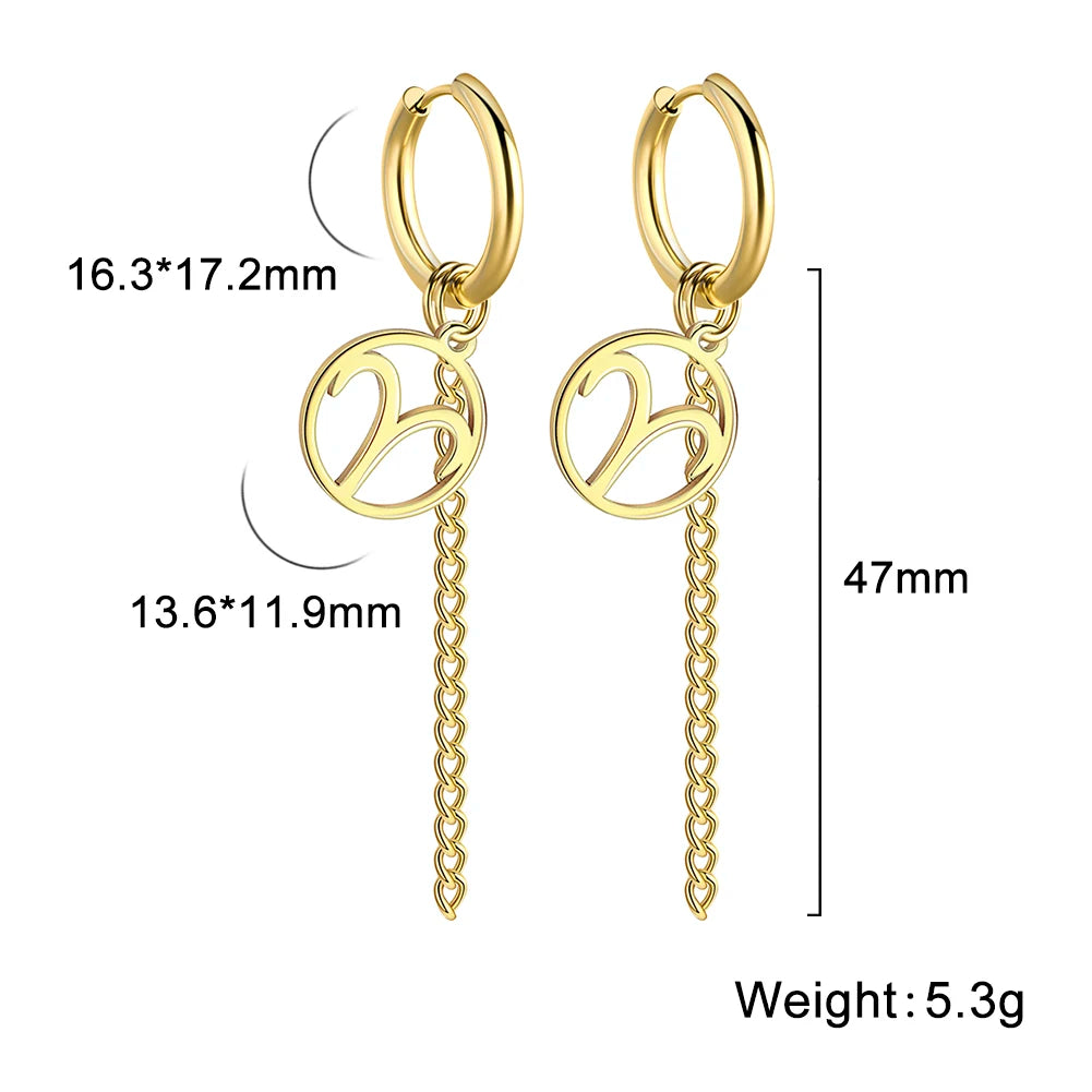 Amaxer Sternbild-Pin-Ohrringe, 12-Sternzeichen-Edelstahl, eleganter Quasten-Tropfenohrring, Widder, Stier, Jungfrau, Fische, für Frauen, Geschenk