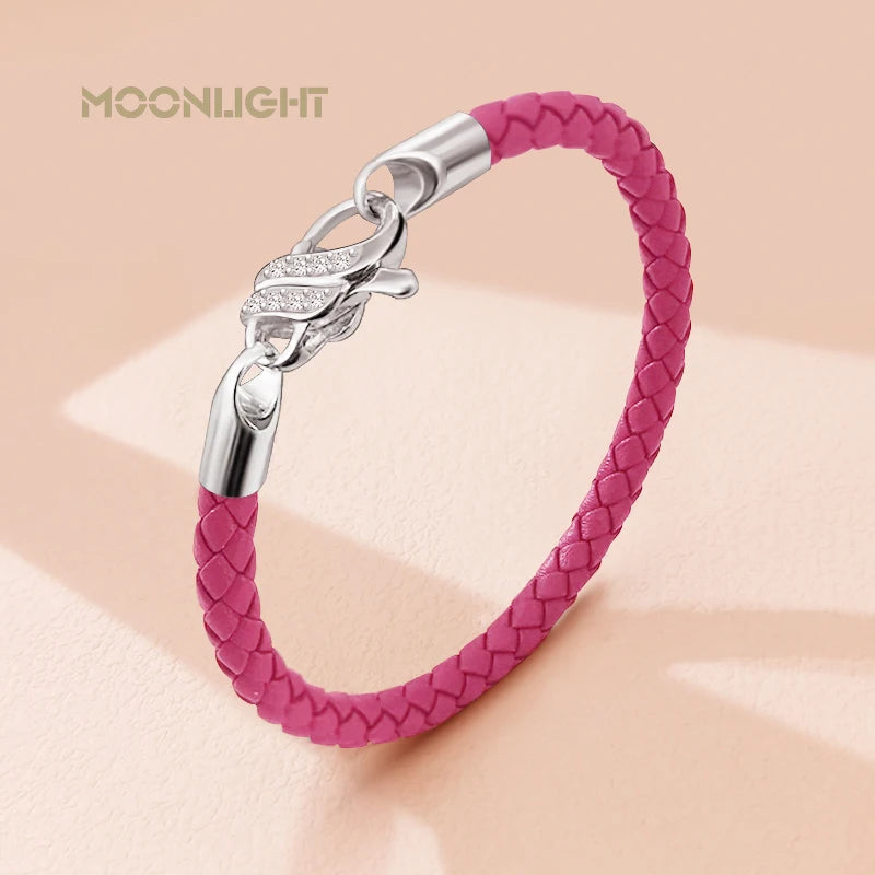 Neues Design S925 Sterling Silber Armband für Frauen Zirkonia Charme Geflochtenes Lederarmband Weiblichen Schmuck Weihnachtsgeschenk