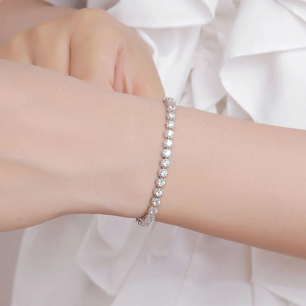 TEMGF S925 Sterling Silber Armband Voll 3mm Zirkon Inlay für Frauen Mädchen Funkelnden Feinen Schmuck Trendy Geburtstag Liebe geschenke