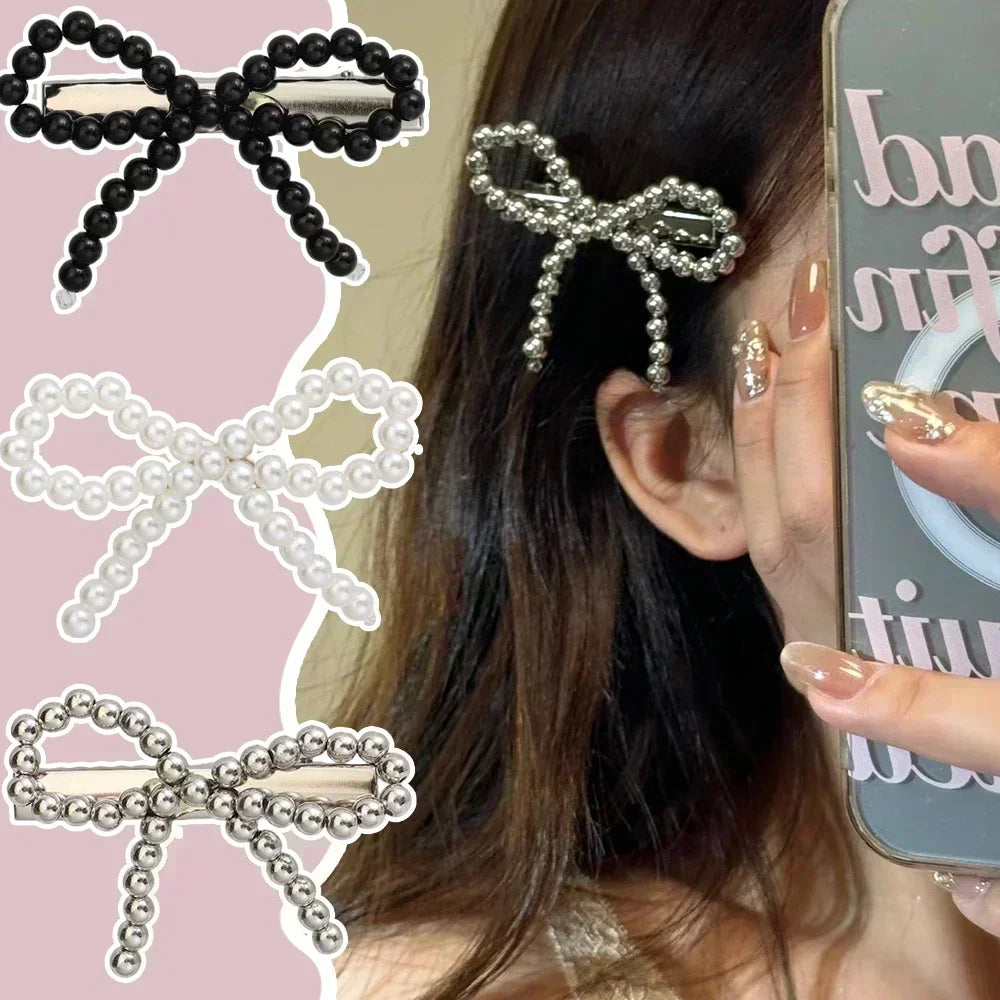 Neue Koreanische Mode Frauen Perle Haar Clips Pins Nette Mädchen Perle Haarspange Bögen Haarnadel Metall Haar Clips Y2k Mädchen Haar Zubehör