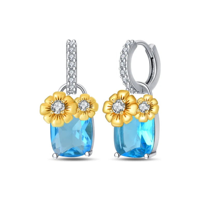 Heißer Verkauf Mode 925 Silber Farbe Ohrringe Blau Zirkon Sterne Mond Unregelmäßigkeit Ohrringe Für Frau Feine Geburtstag Schmuck Geschenke