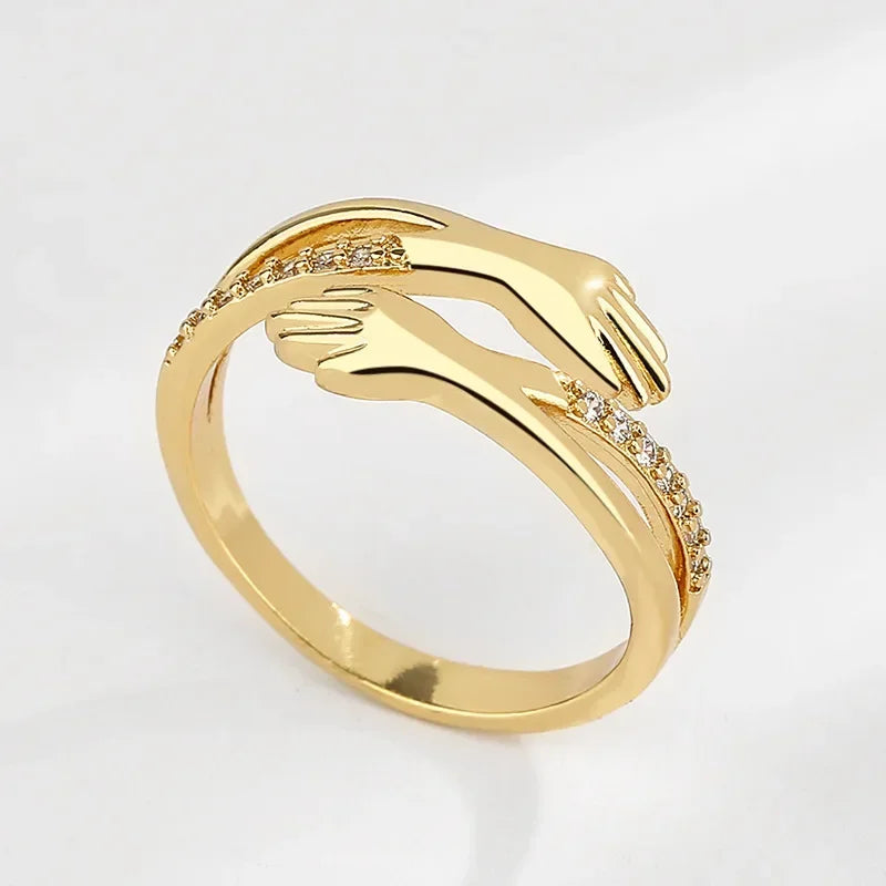 Umarmungsringe für Frauen, Edelstahl, geometrisch, Umarmung, Paar, verstellbarer Ring, Hochzeit, Weihnachten, ästhetischer Schmuck, Geschenk, Anillos Alem