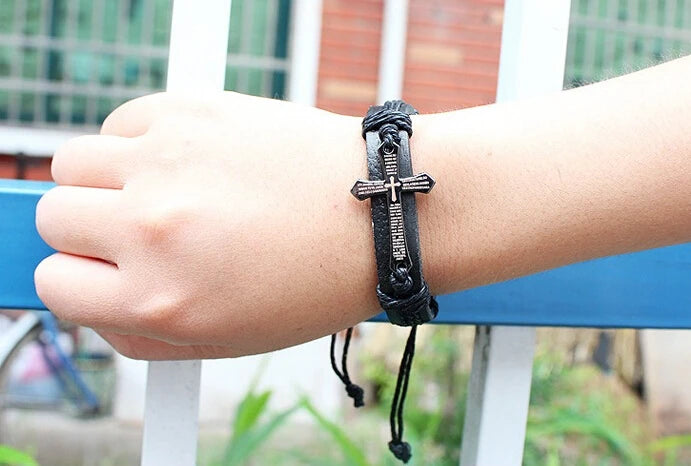 Heißer Verkauf Männer Schmuck Vintage Leder Armbänder & Armreifen Metall Kreuz Jesus Armband Einstellbare Wachs Schnur Braun Schwarz # 18044