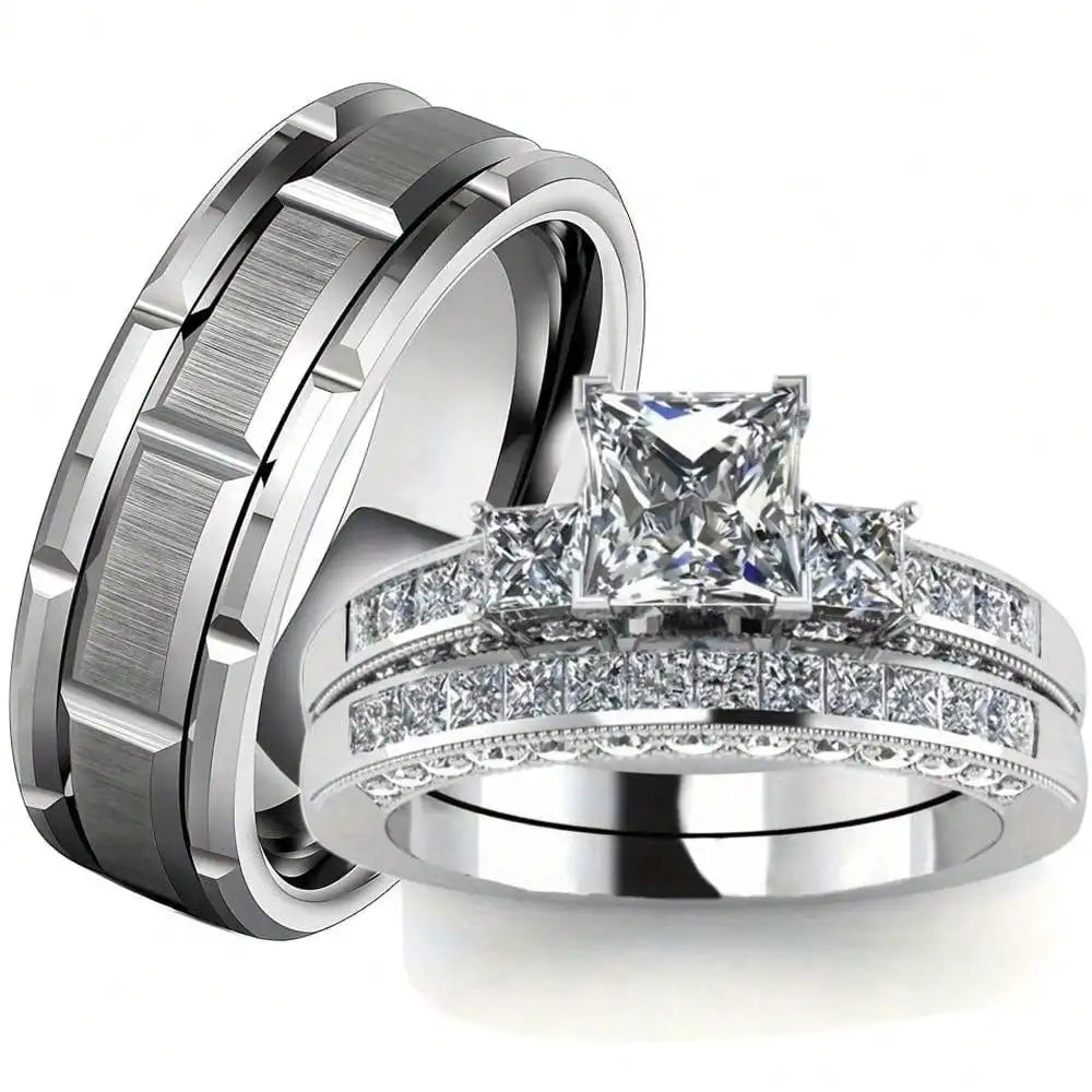Mode Silber Farbe Paar Ringe für Liebhaber Trendy Edelstahl Männer Ringe Nette Frauen Strass Zirkon Ringe Set