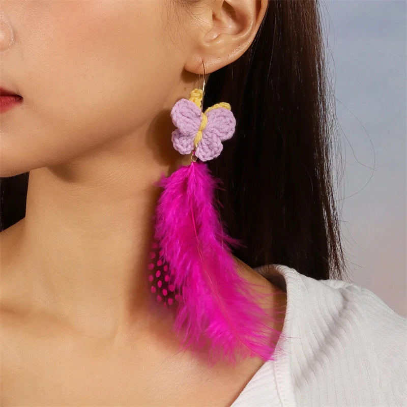 Aihua moderne große Feder Quaste Ohrringe für Frauen Vintage lange übertriebene Zigeuner Feder Ohrringe Party Schmuck Accessoire