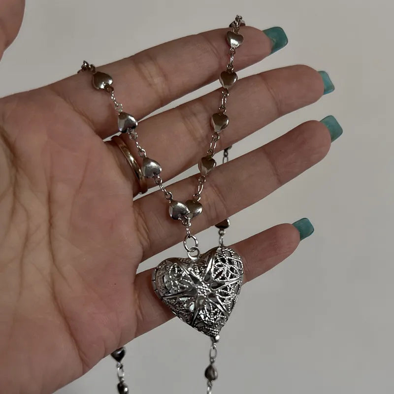 Silber Farbe Liebe Herz Foto Rahmen Anhänger Halskette Für Frauen ICH Liebe Dich Blumenmuster Herz Öffnende Medaillon Halskette Schmuck
