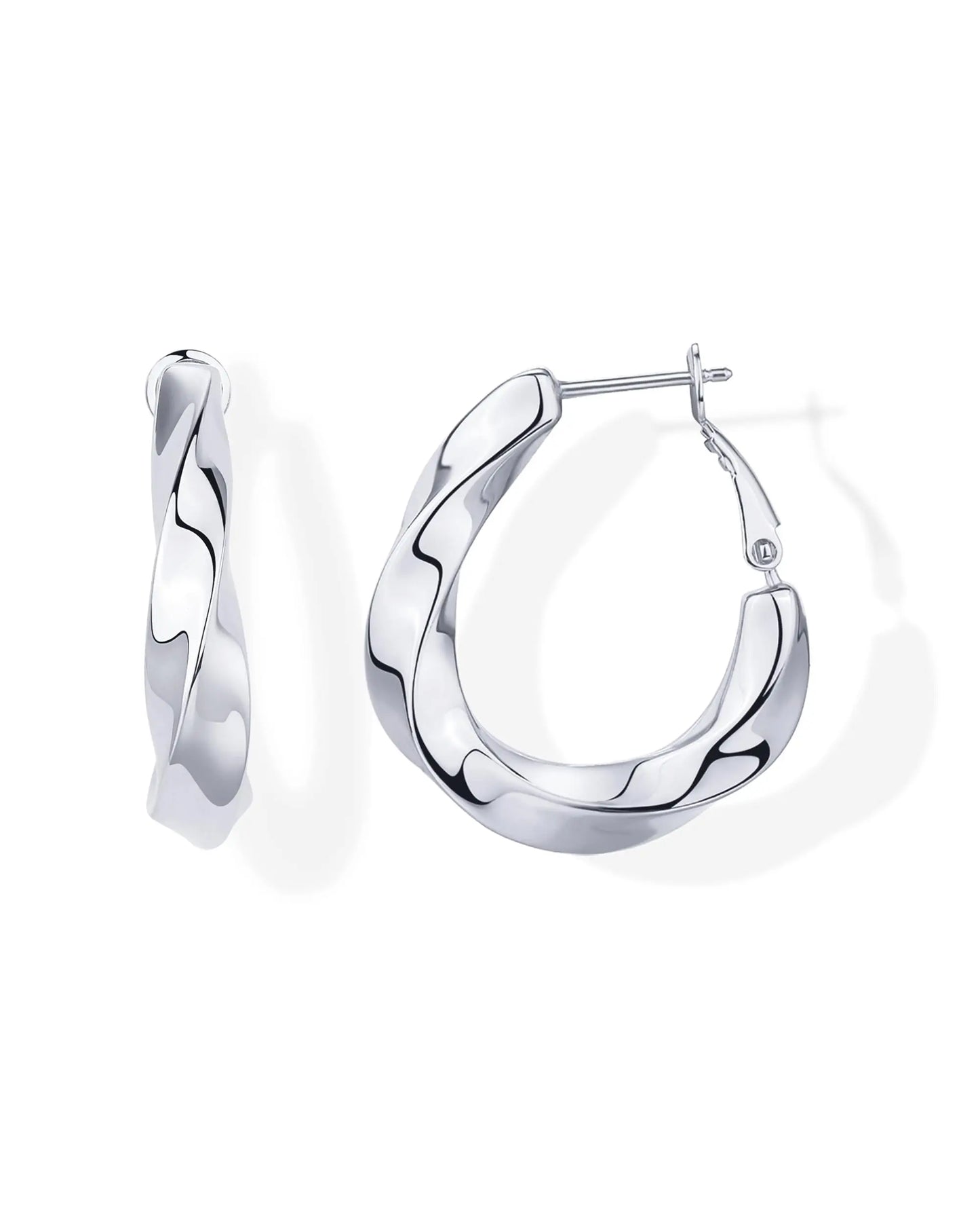 Shevalu Creolen für Damen, Geometrie-Design, hochwertig, 14 Karat vergoldet, 925er Sterlingsilber, postförmiger, verdrehter Huggie-Ohrring