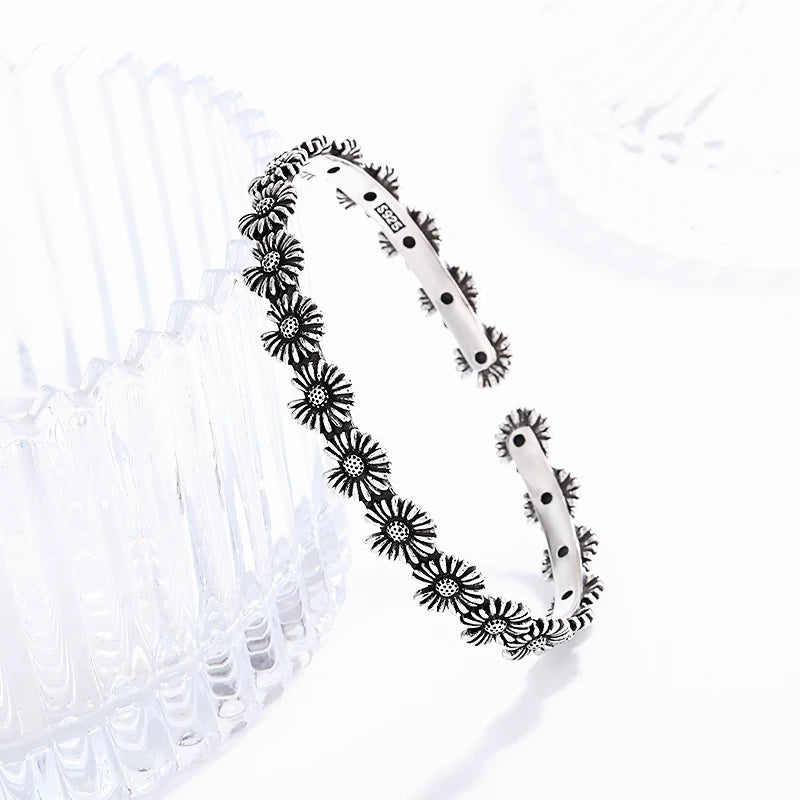 Sole Memory Vintage süße Chrysantheme 925er Sterlingsilber, größenverstellbare Öffnungsarmband für Frauen, Luxus-Schmuck, Geschenk BR344